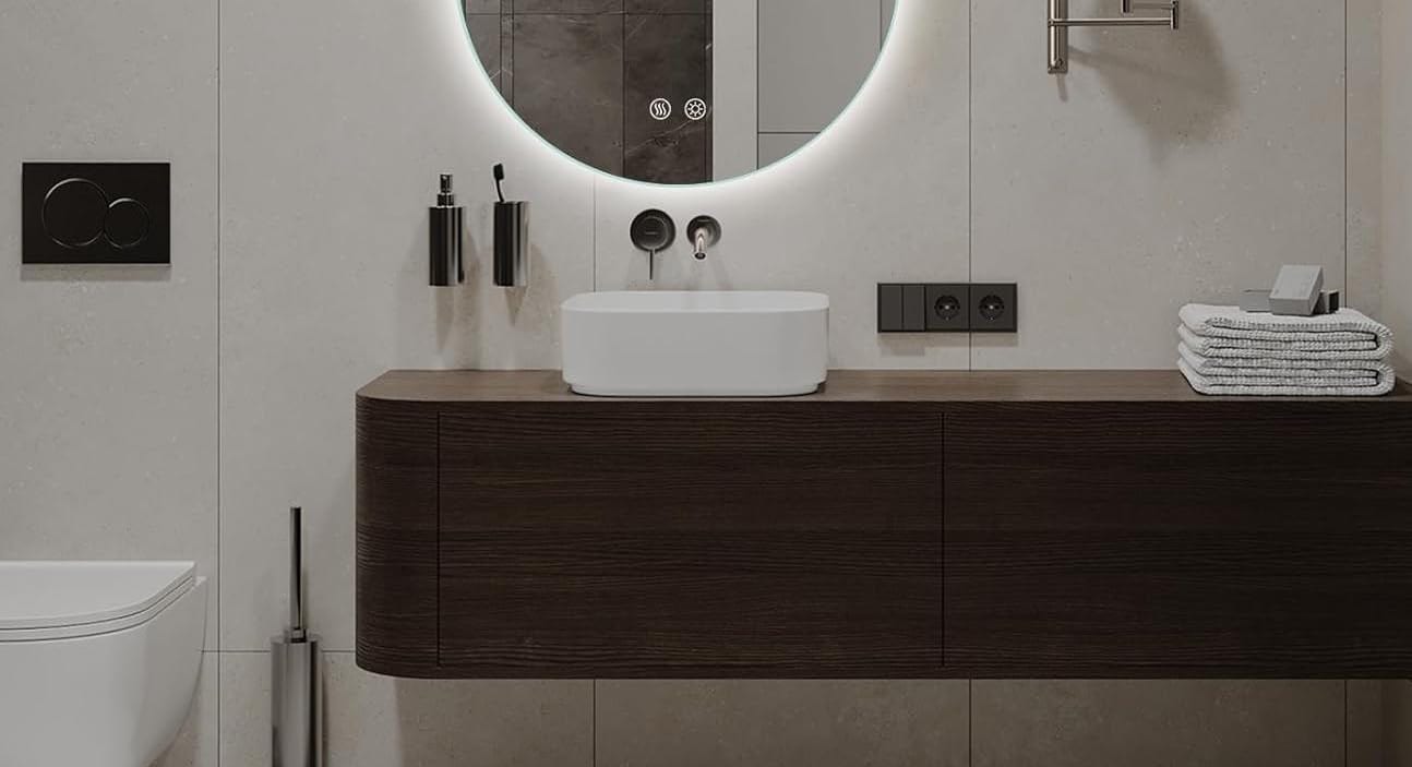 Round LED Full-Backlit Bathroom Mirror (Frameless, White Glow)