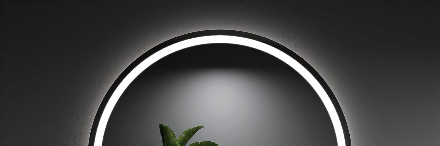 Round LED Backlit Bathroom Mirror (Black Frame)