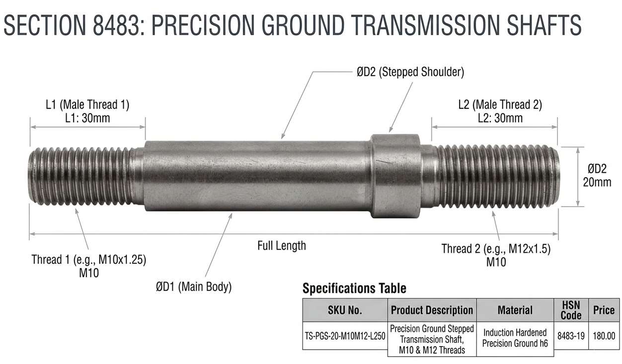 Precision Ground Stepped Transmission Shaft