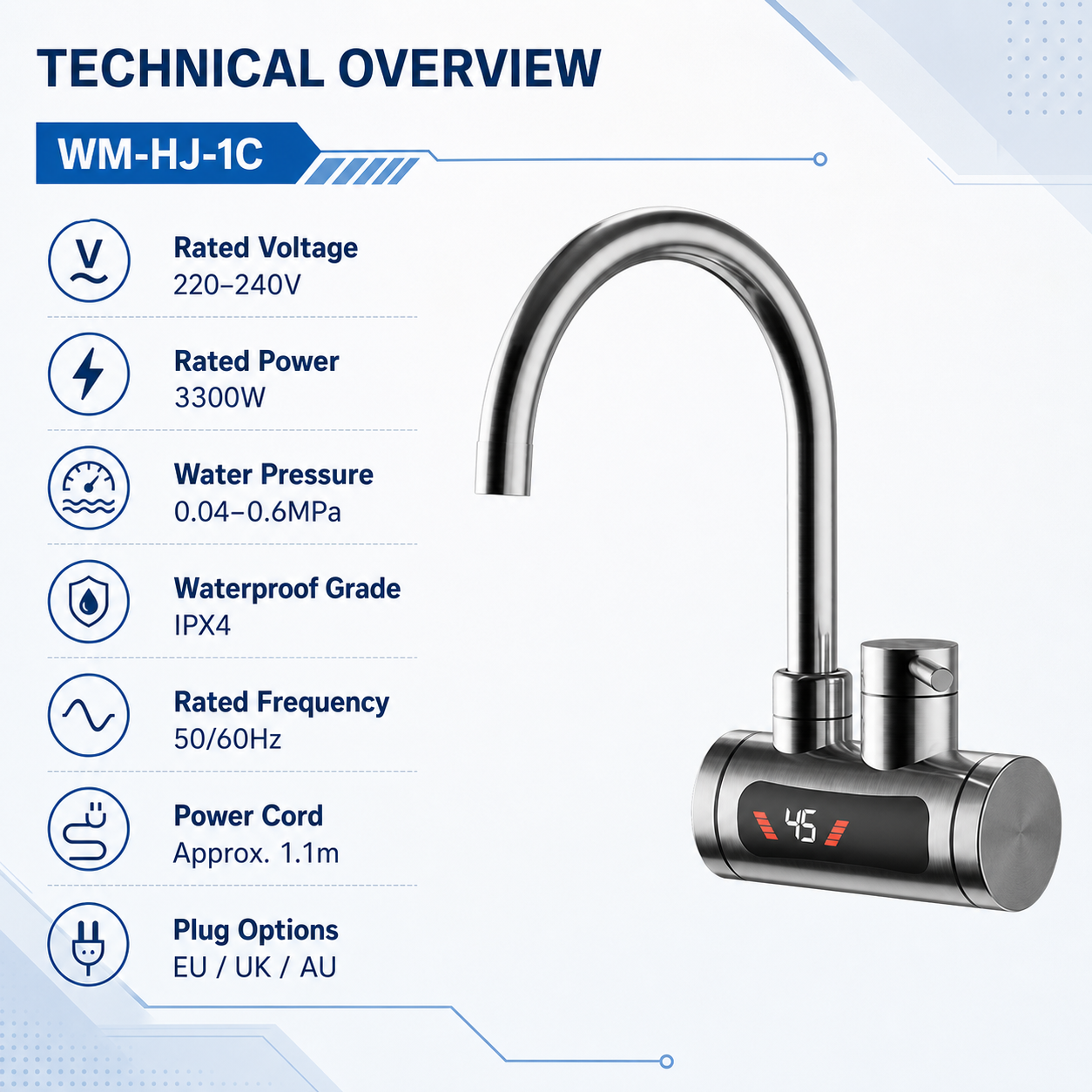 Electric hot water tap for balconies and bathrooms WM-HJ-1C