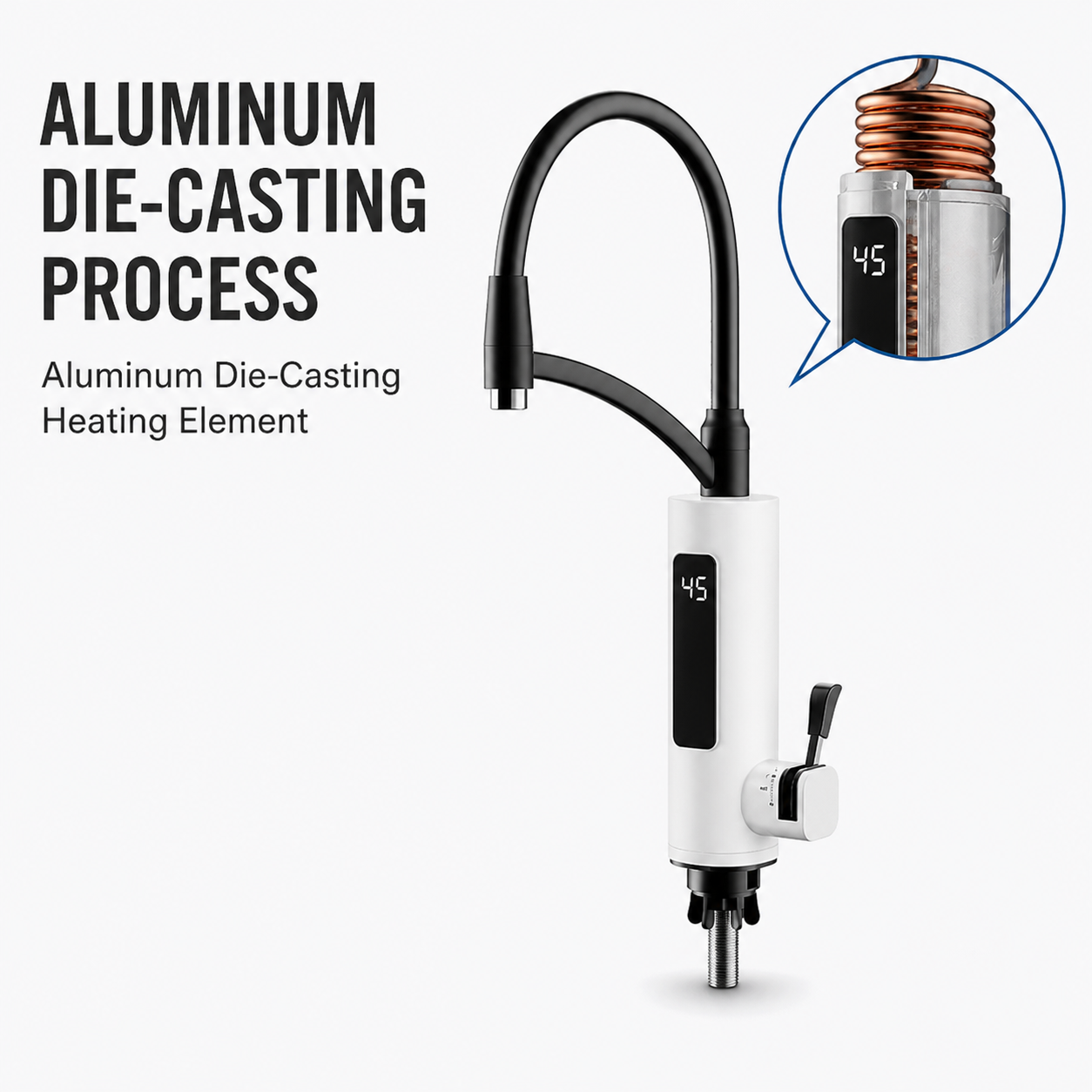 White electric hot water tap for kitchen use WM-LZSS-F1