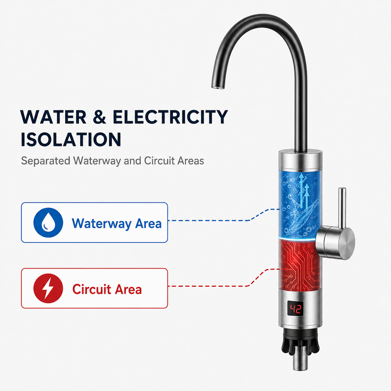 Heated electric tap with separate water and electricity supply WM-FP-1