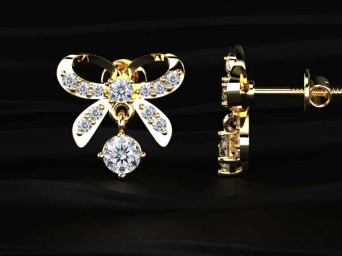 Diamond Bow Drop Earrings