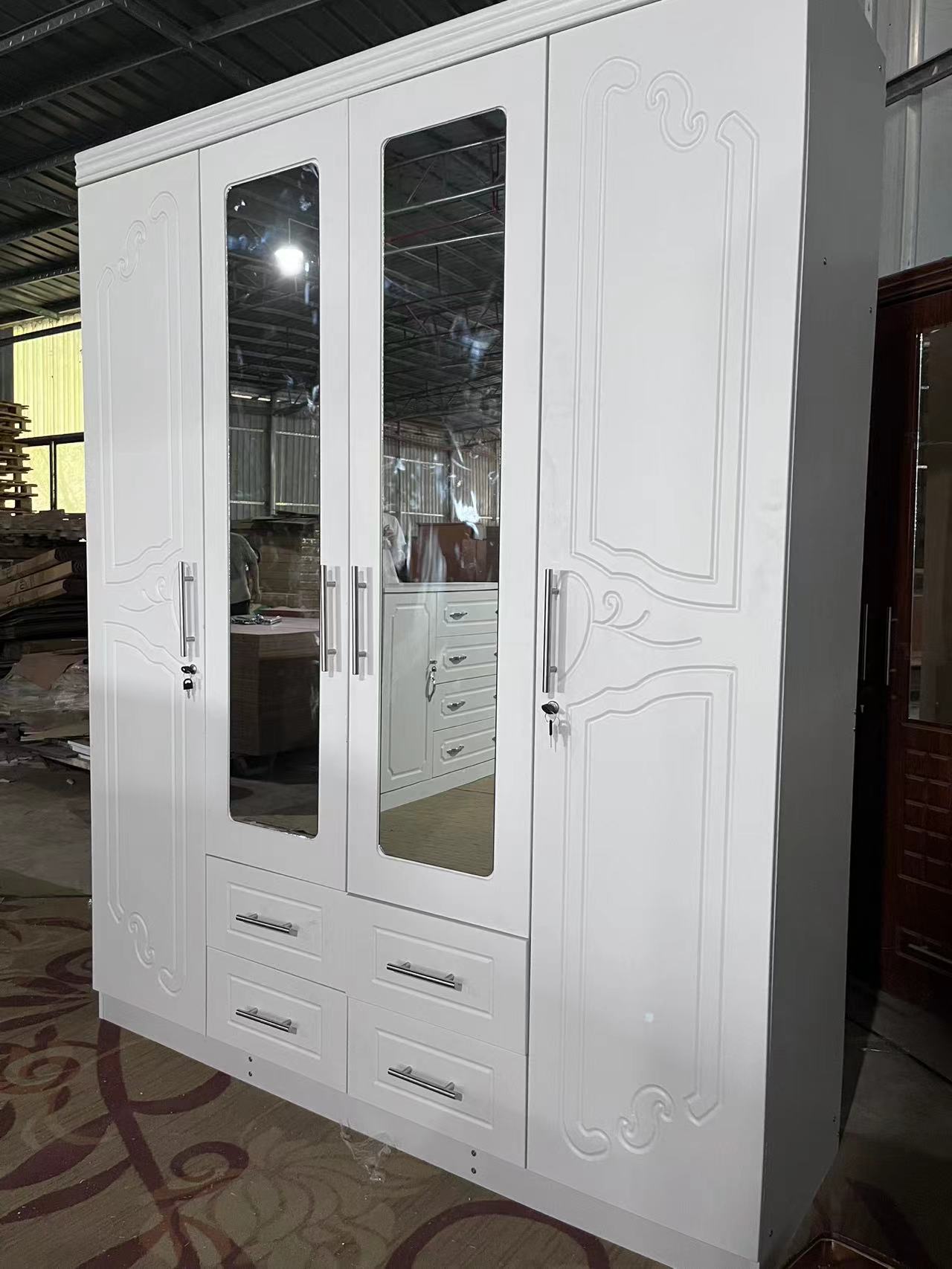 pvc mdf wardrobe 4 door with mirror