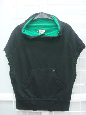 Sleeveless Cut-Off Hoodie (Black/Green)
