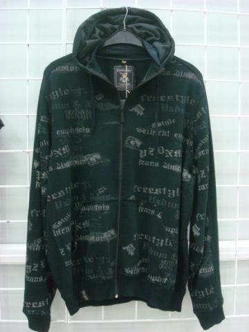 All-Over Text Print Zip Hoodie (Black/Dark Green)