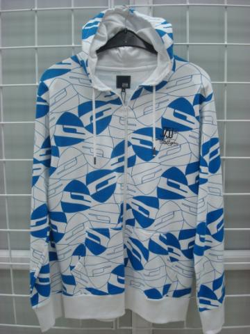 All-Over Abstract Print Zip Hoodie (White/Blue)