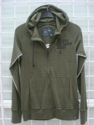 Striped Zip Hoodie (Olive/Raw Denim)