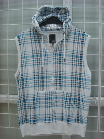 Plaid Sleeveless Zip Hoodie Vest