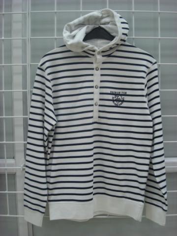 Striped Button-Placket Hoodie