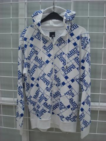 All-Over Logo Print Zip Hoodie (White/Blue)