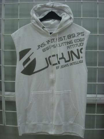 Sleeveless Graphic Zip Hoodie Vest (White)