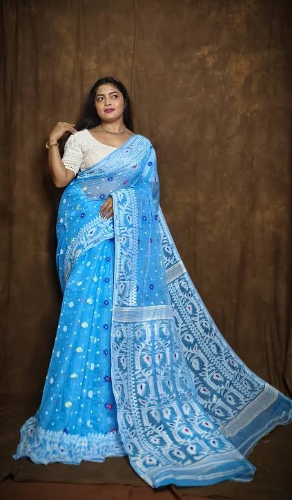 Silk Multi Color Dhakai Jamdani Saree - Cotton Silk, Free Size (5.5 M), Pink | Fine Finish, Great Design, Long Lasting, Scratch Proof, Seamless Design