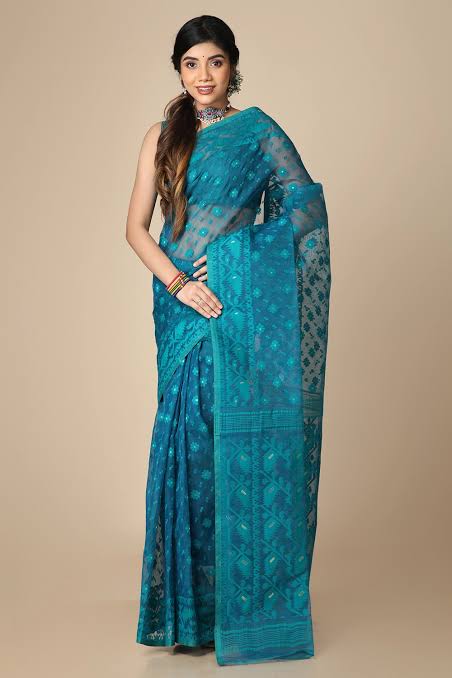 Silk Multi Color Dhakai Jamdani Saree - Cotton Silk, Free Size (5.5 M), Pink | Fine Finish, Great Design, Long Lasting, Scratch Proof, Seamless Design