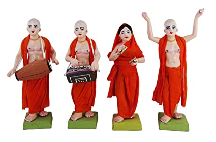 Krishnanagar Terracotta ISCON Sankirtan Mandali Golu Dolls Set of Four Human Figurine (21 cm x 5 cmx 6 cm)