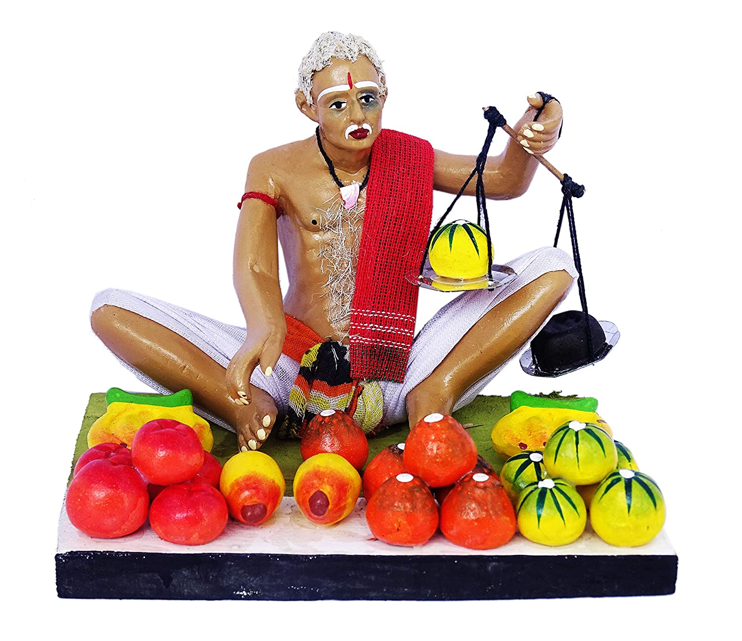 Krishnanagar Handmade Terracotta Clay Idol, Vegetable Seller Figurine, Sitting Human Figure Miniature, Traditional Indian Art Home Décor, Golu Display & Gifting