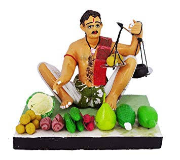 Krishnanagar Handmade Terracotta Clay Idol, Vegetable Seller Figurine, Sitting Human Figure Miniature, Traditional Indian Art Home Décor, Golu Display & Gifting