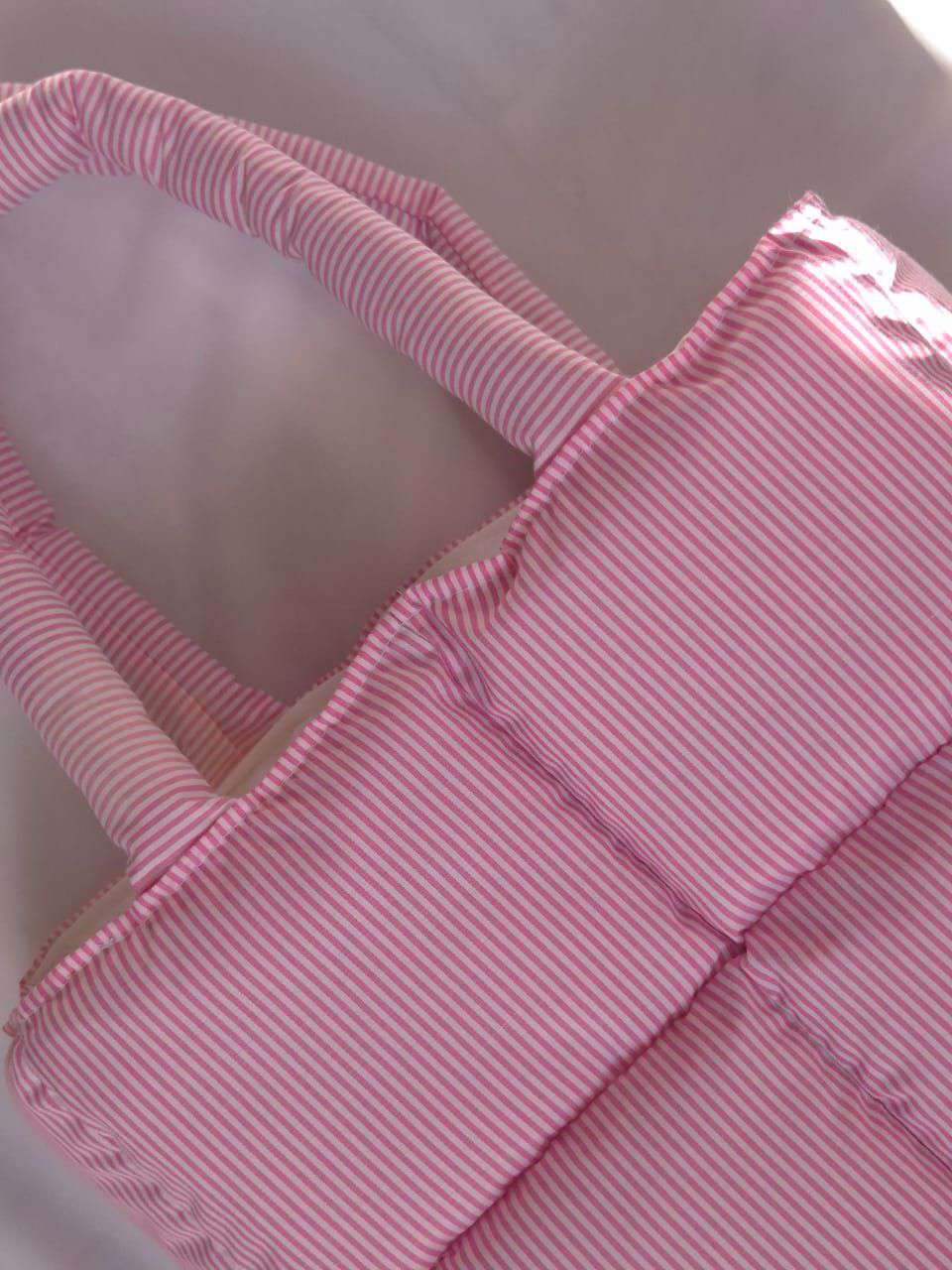 Puffer Tote Bag, Pink Stripe