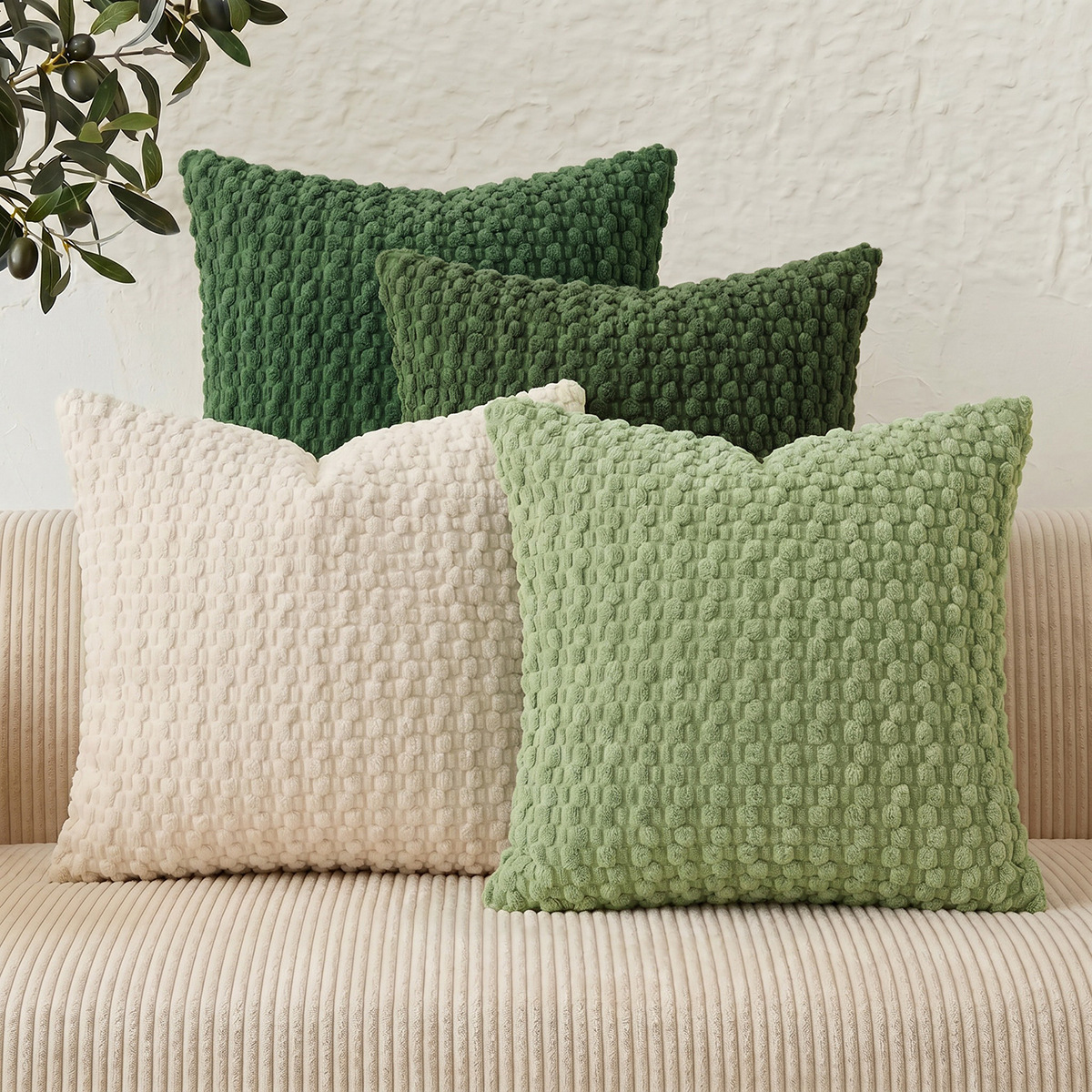 Soft Boho Style Cushion Cover Farmhouse Neutral Decorative Home Decor Striped Corduroy Square
