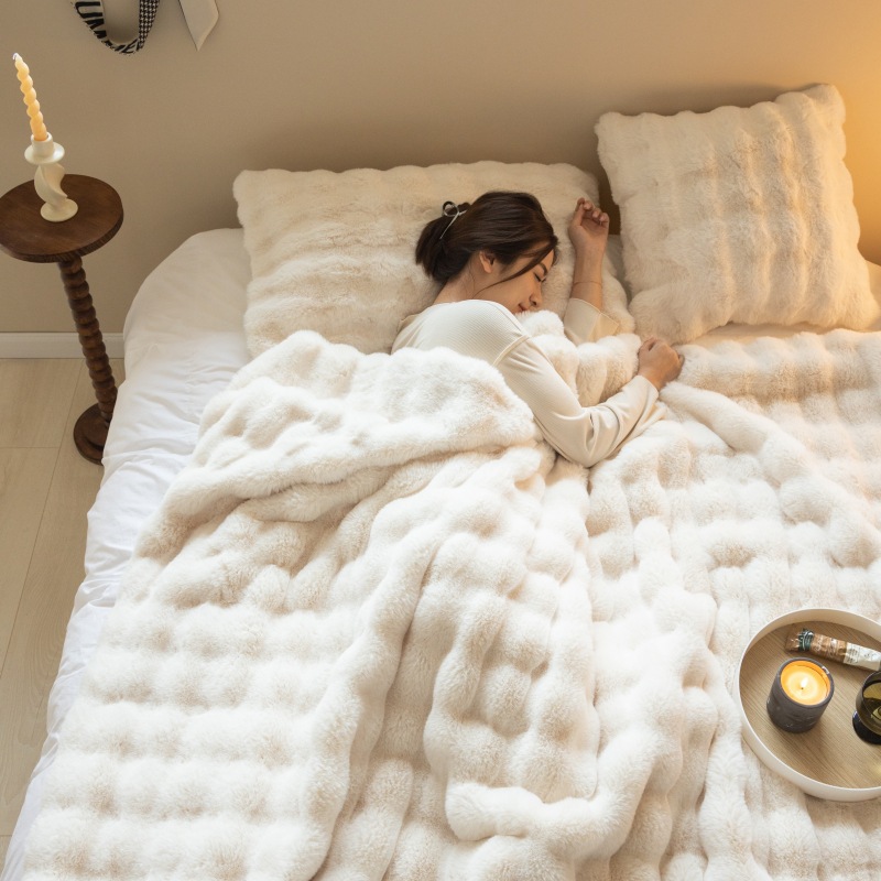 Soft Cozy Faux Fur Rabbit Blanket Warm Thick for Bed Sofa Office Elegant Home Decor Perfect Gift Durable and Versatile