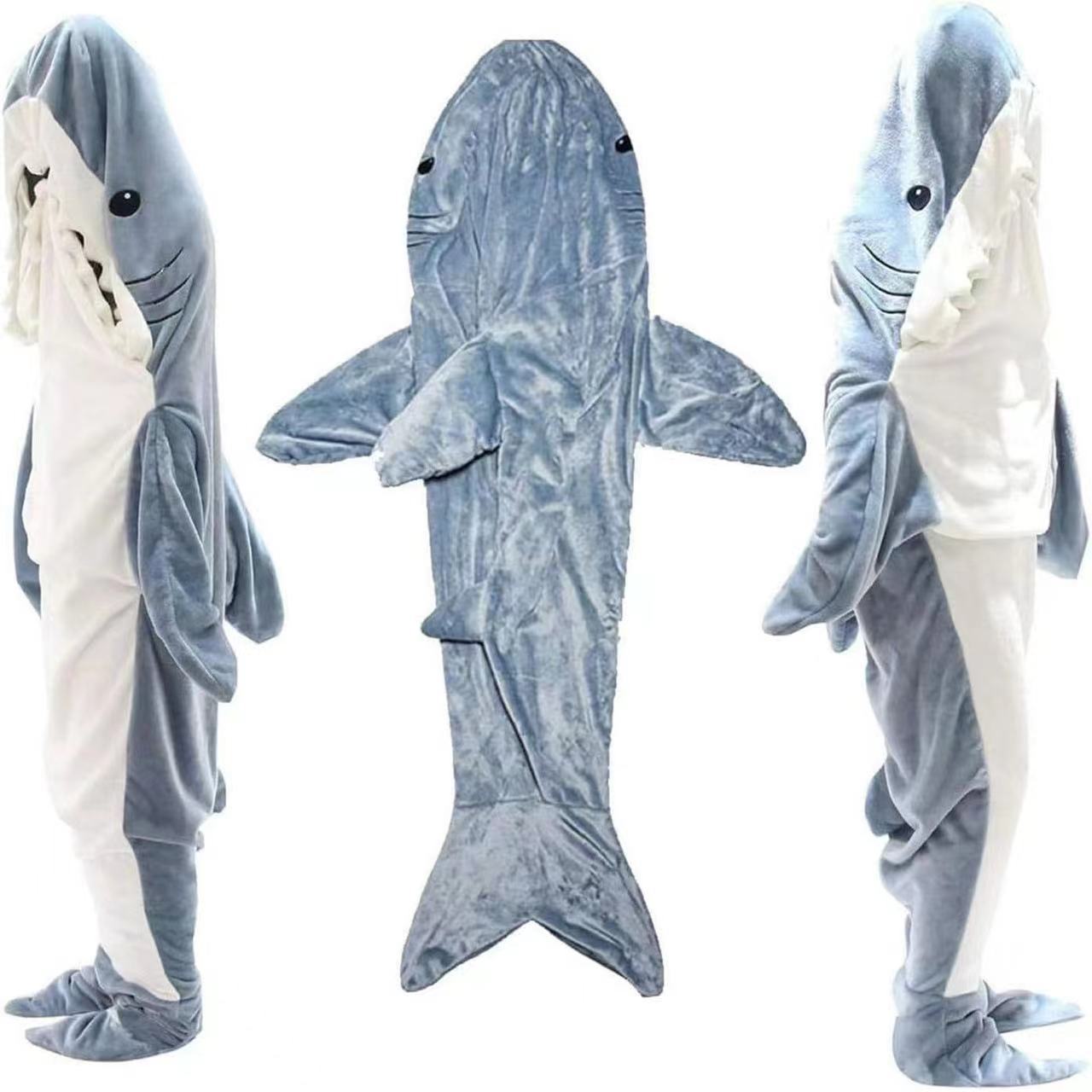 Shark Blanket Hoodie Soft Cozy Onesie Costume Wearable Shark Sleeping Bag
