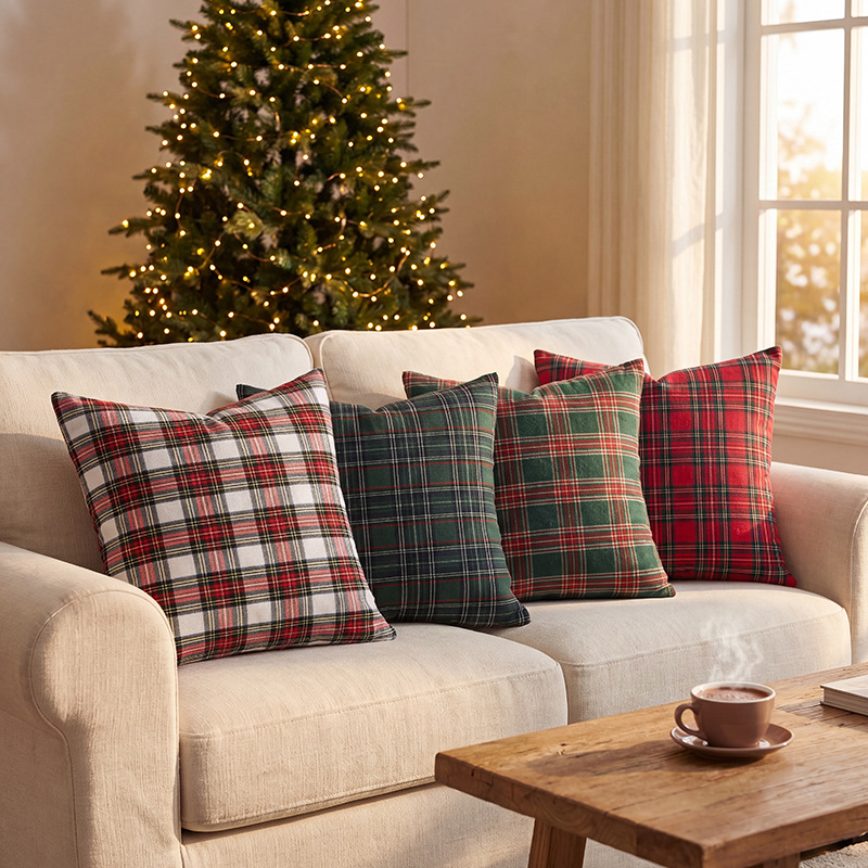 Christmas Plaid Pillow Covers Scottish Tartan Cushion Cover