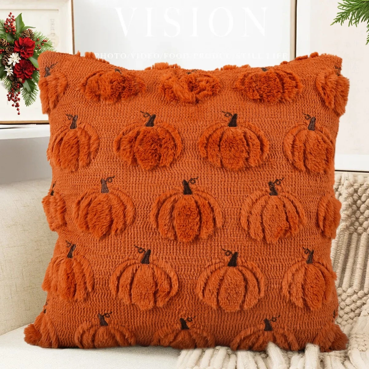 Halloween Pillow Covers Soft Plush Cute Ghost Spooky Decor Throw Pillows