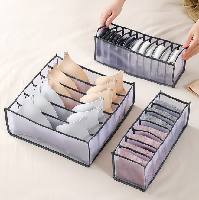 Foldable Mesh Sorting Underwear Storage Box Wardrobe Drawer Storage Bra Organizer Bag Socks Underwear Multi Grid Storage