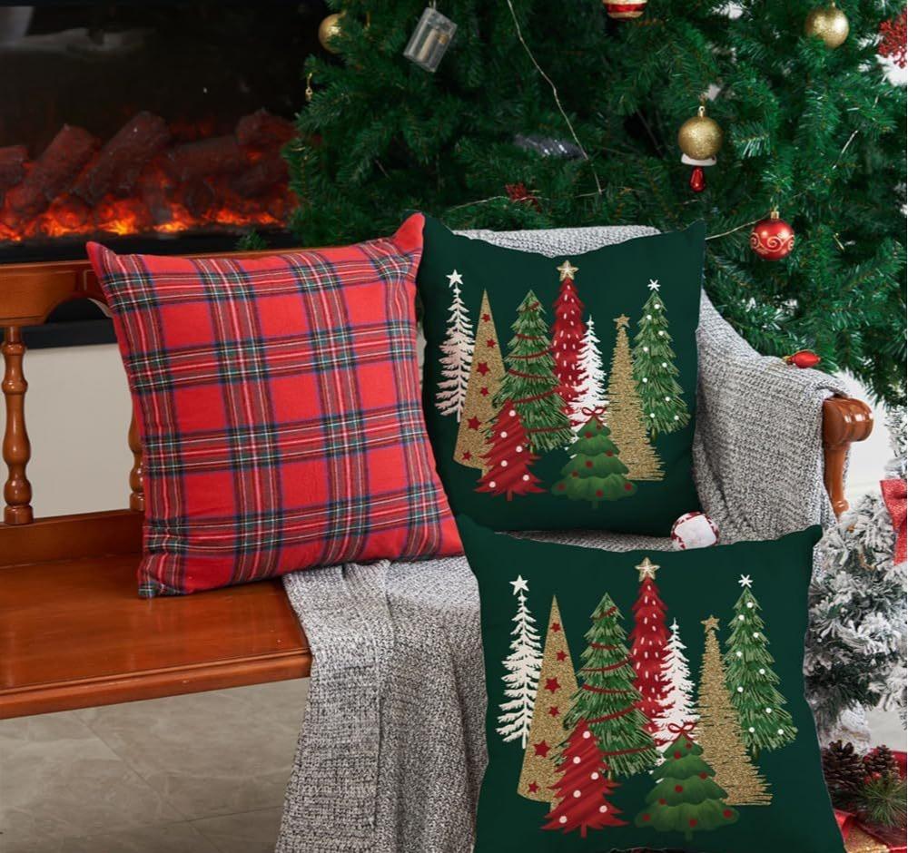 Christmas Pillow Cases Checkered Cushion Cover Decorative for Sofa Plaid Woven Pillowcase for Festive Party Occasions