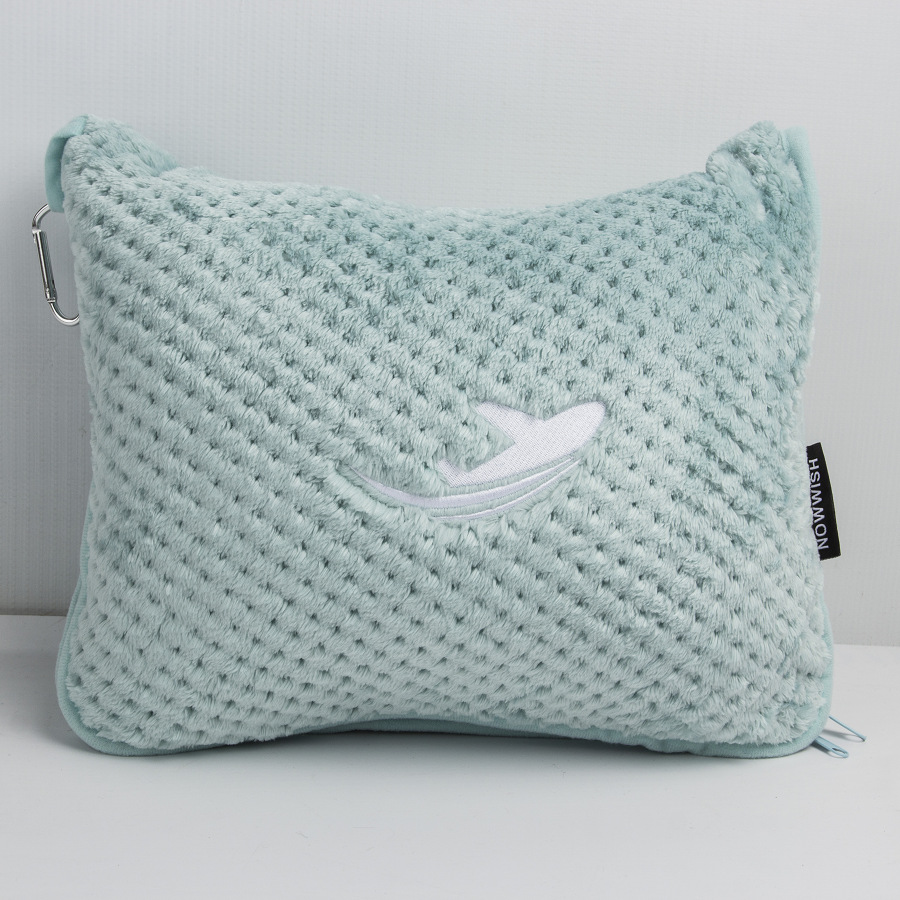 Travel Blanket Jacquard Fleece Airplane Blanket with Backpack Clip Foldable as Pillow for Long Flight