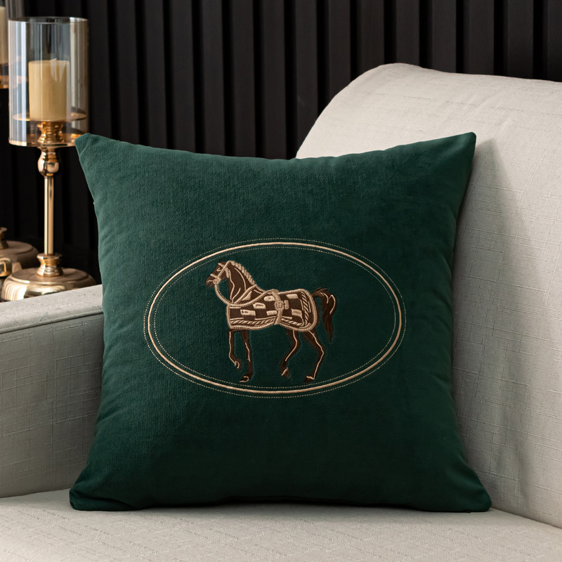 Plush Embroidered Cushion Cover Horse Pattern Pillowcase Sofa Home Office Living Room Car Pillow Cover