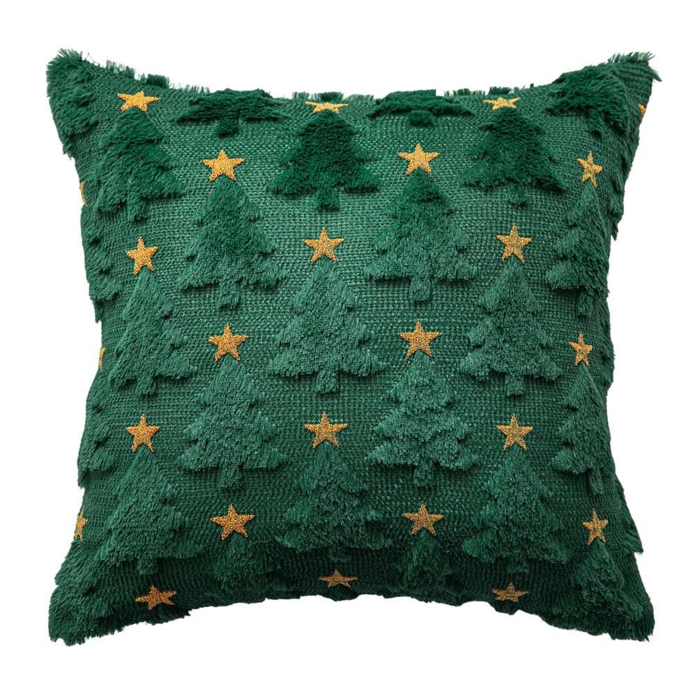 Christmas Decorative Throw Cushion Cover Plush Xmas Tree with Invisible Zipper for Living Room Sofa