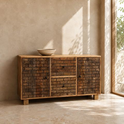 Brick Pattern 2 Door 2 Drawer Mango Wood Sideboard