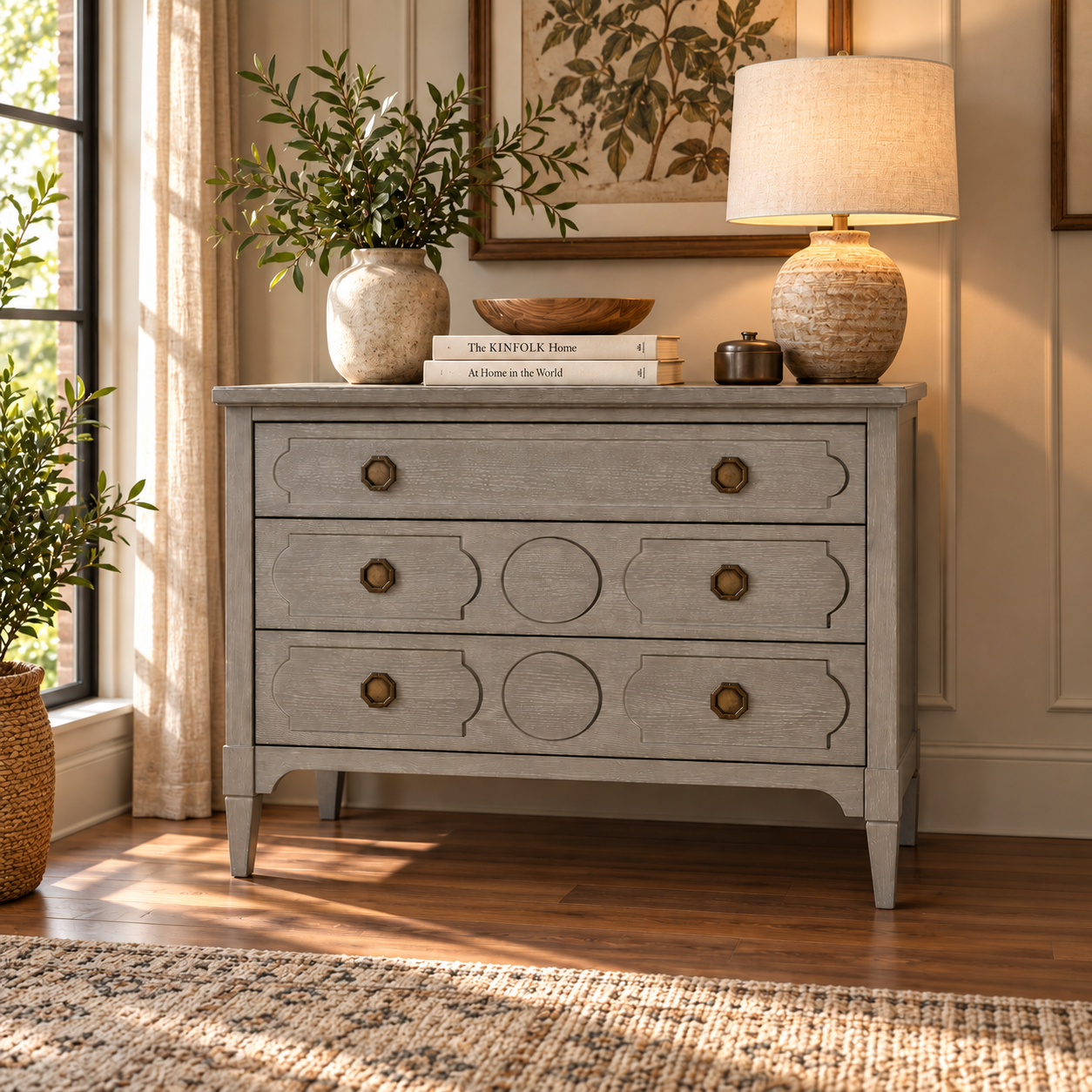 Four Drawer Wooden Chest of Drawers with Decorative Fronts