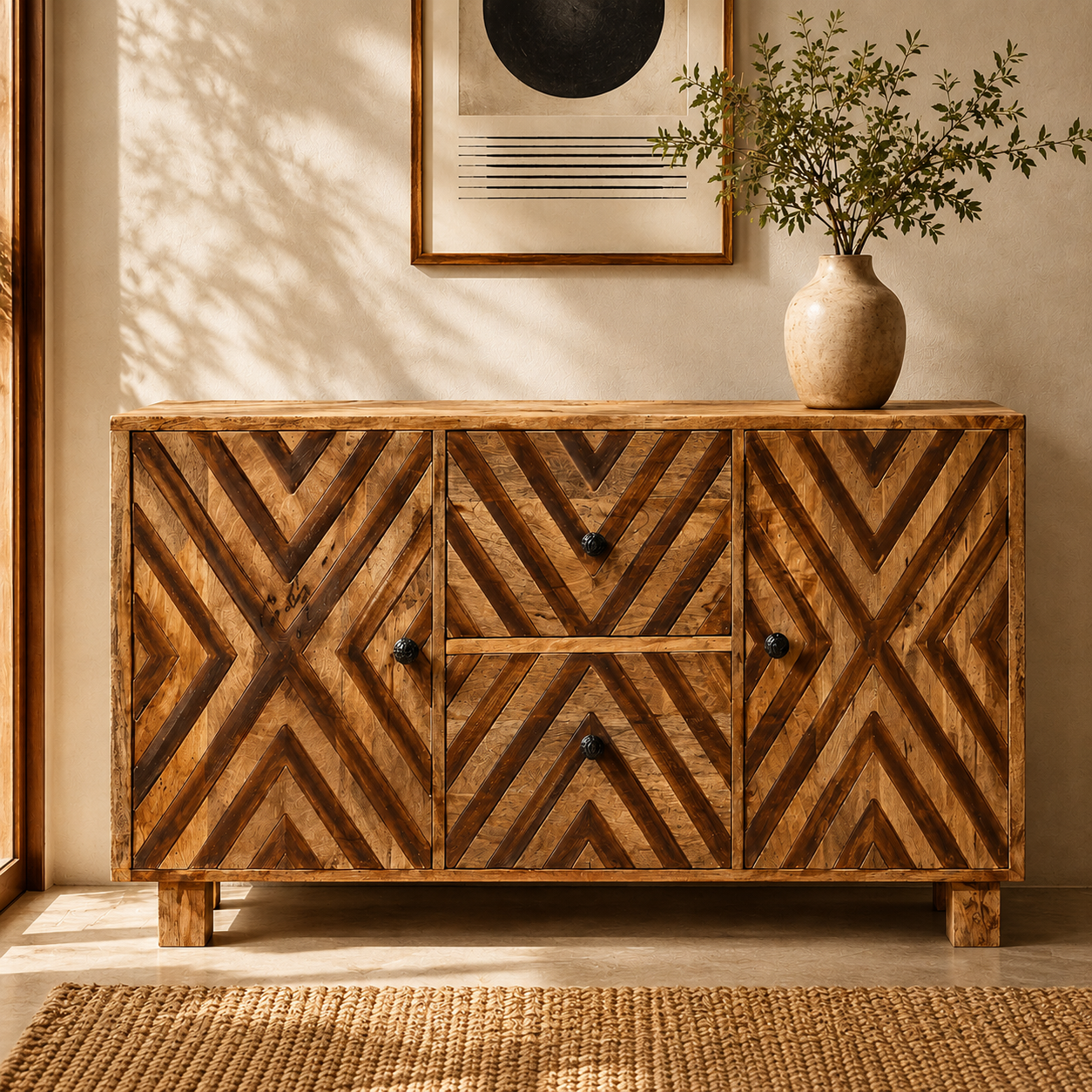 Chevron 2 Door 2 Drawer Wooden Sideboard
