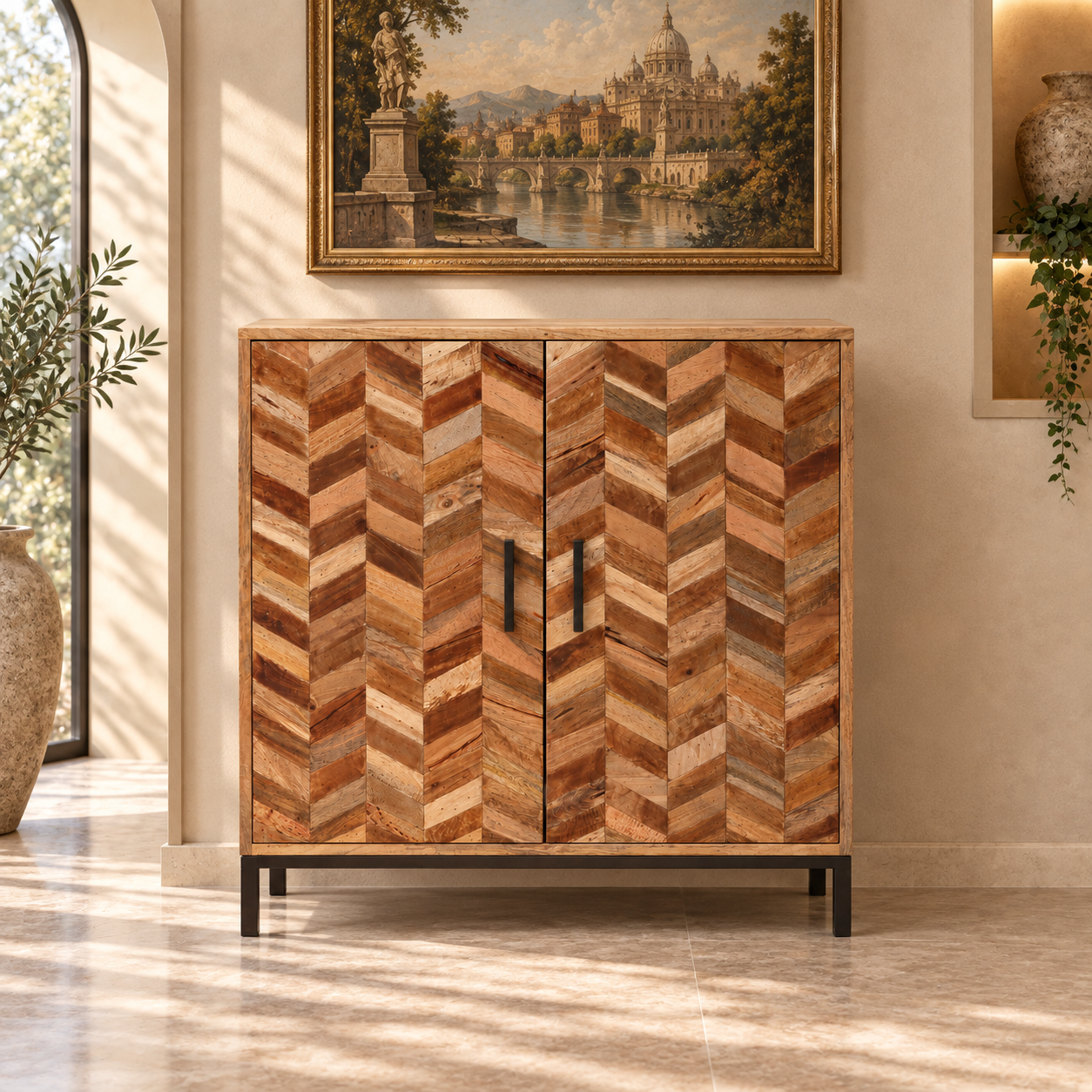 Chevron Pattern Mango Wood 2 Door Storage Cabinet