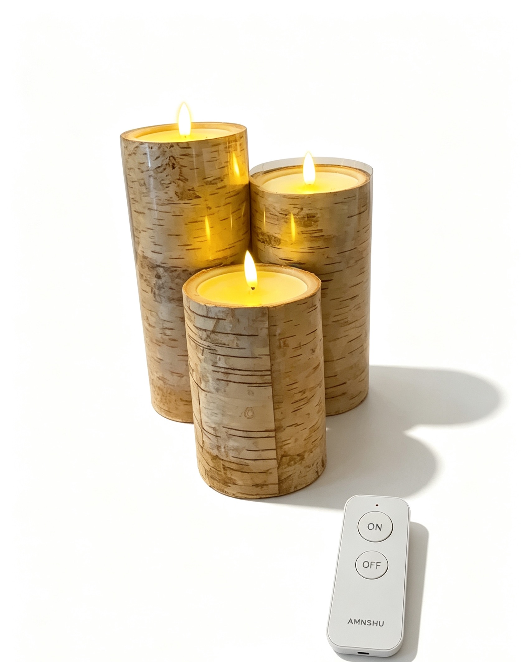 Real Wax Flameless candle with Birch Bark design ,operation by Water