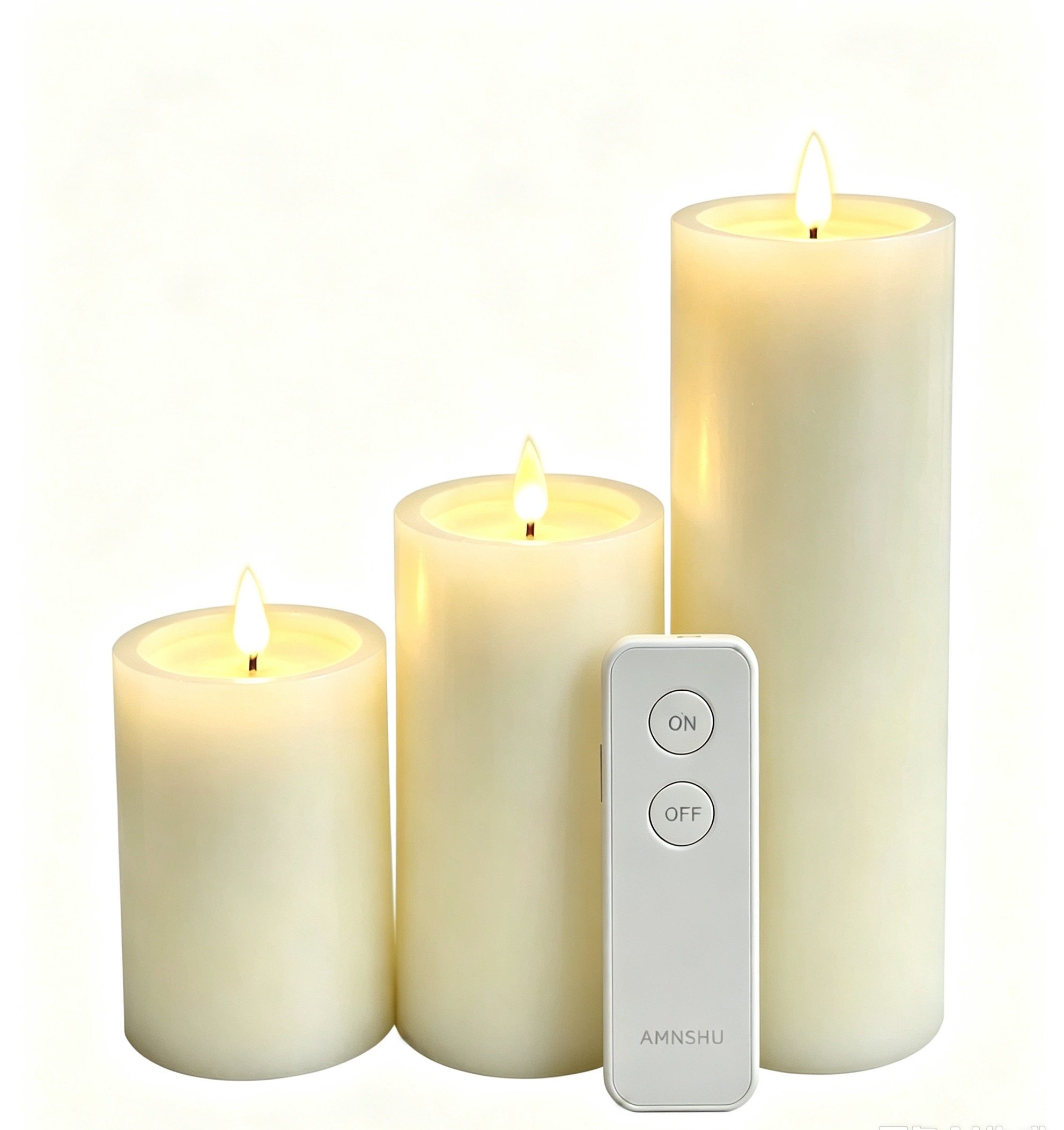 Set of 3 real wax Flameless Led Pillar Candles with remote control ( Working with water
