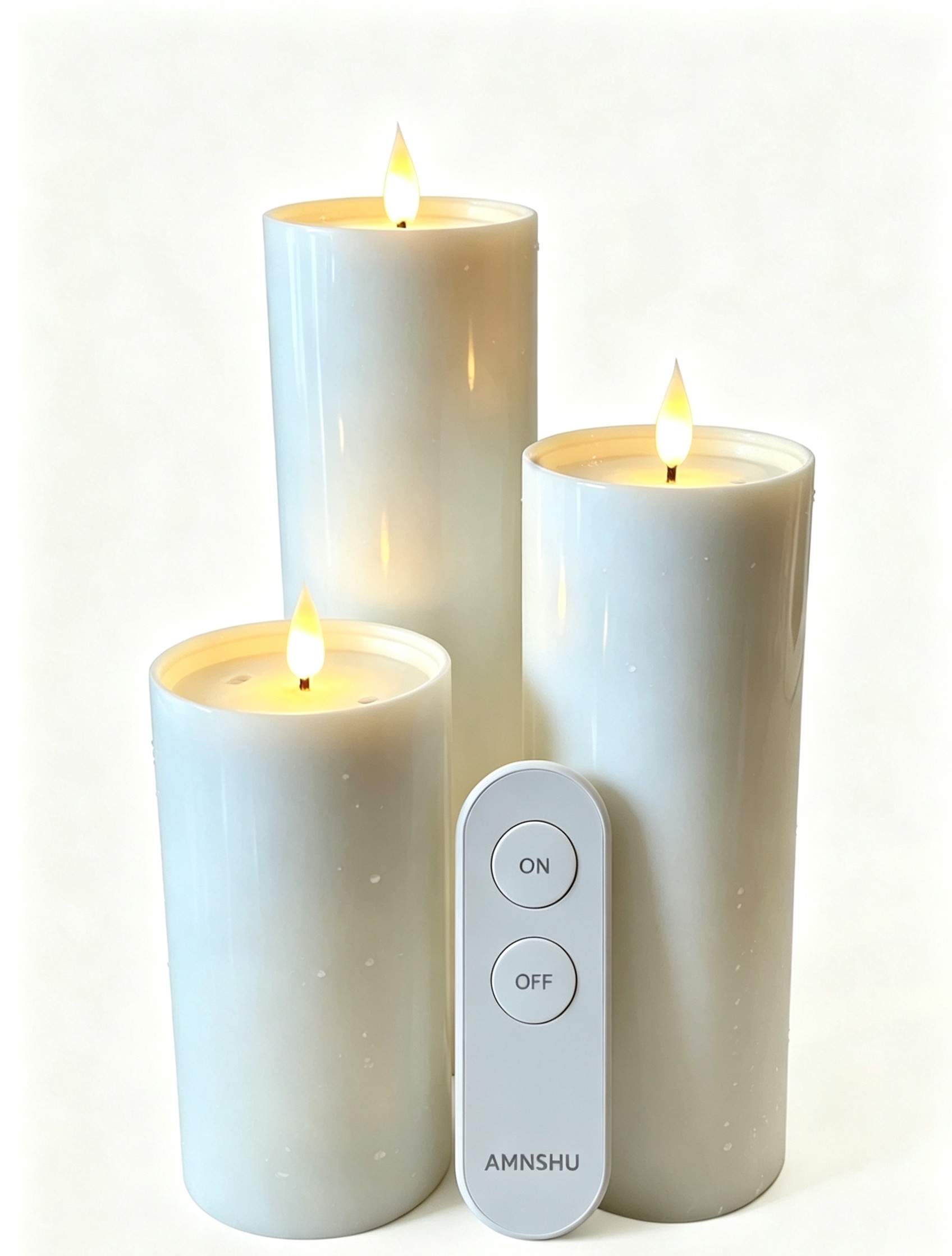 Flameless LED Pillar Candles with Remote Control (Set of 3) plastic shell
