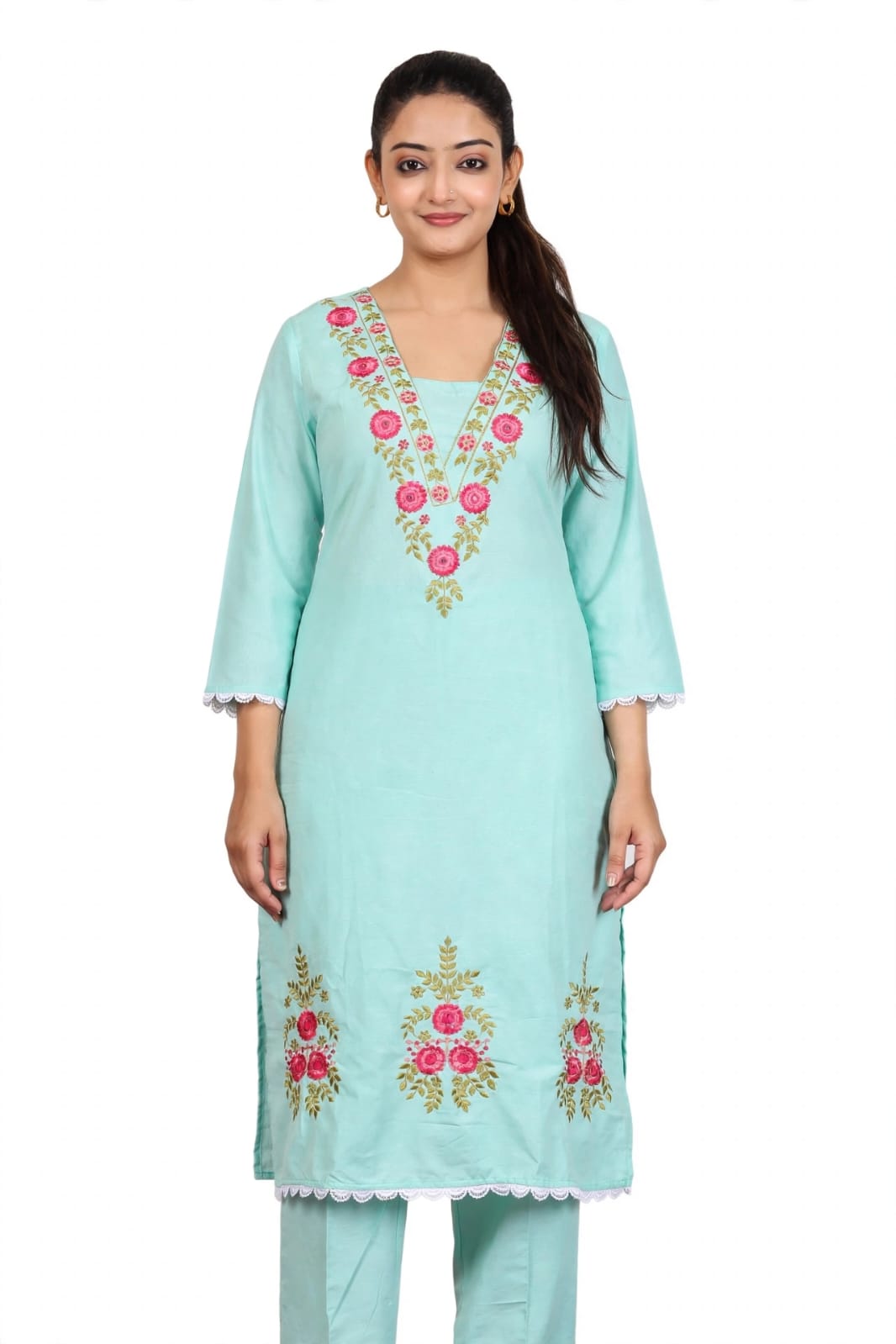 Women's Embroidered Floral Kurta and Trouser Set