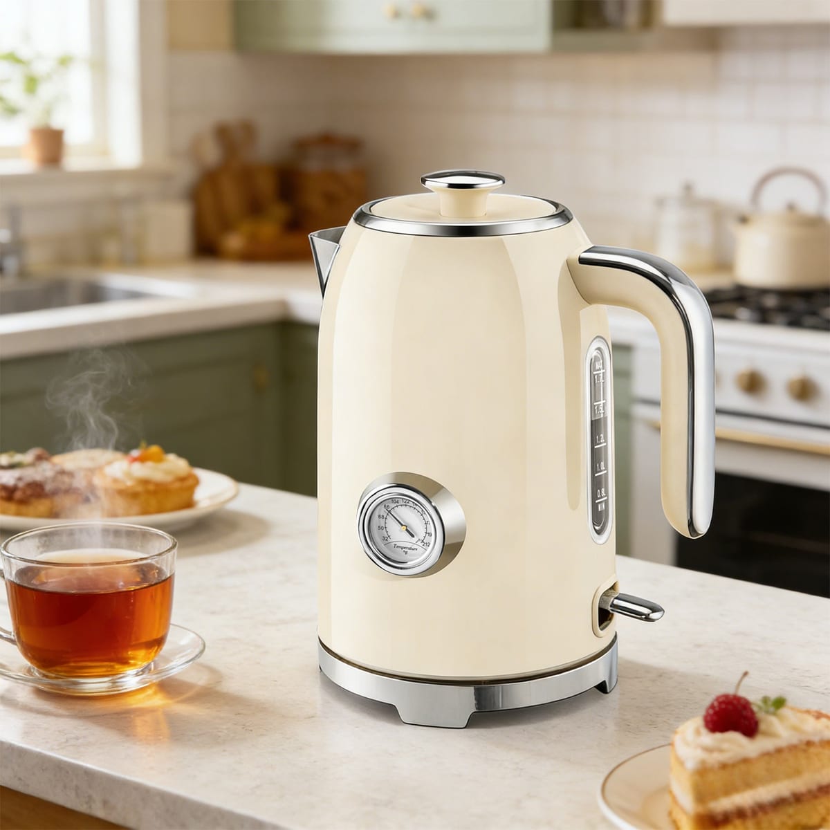 SUSTEAS 1.7L Stainless Steel Electric Kettle with Thermometer