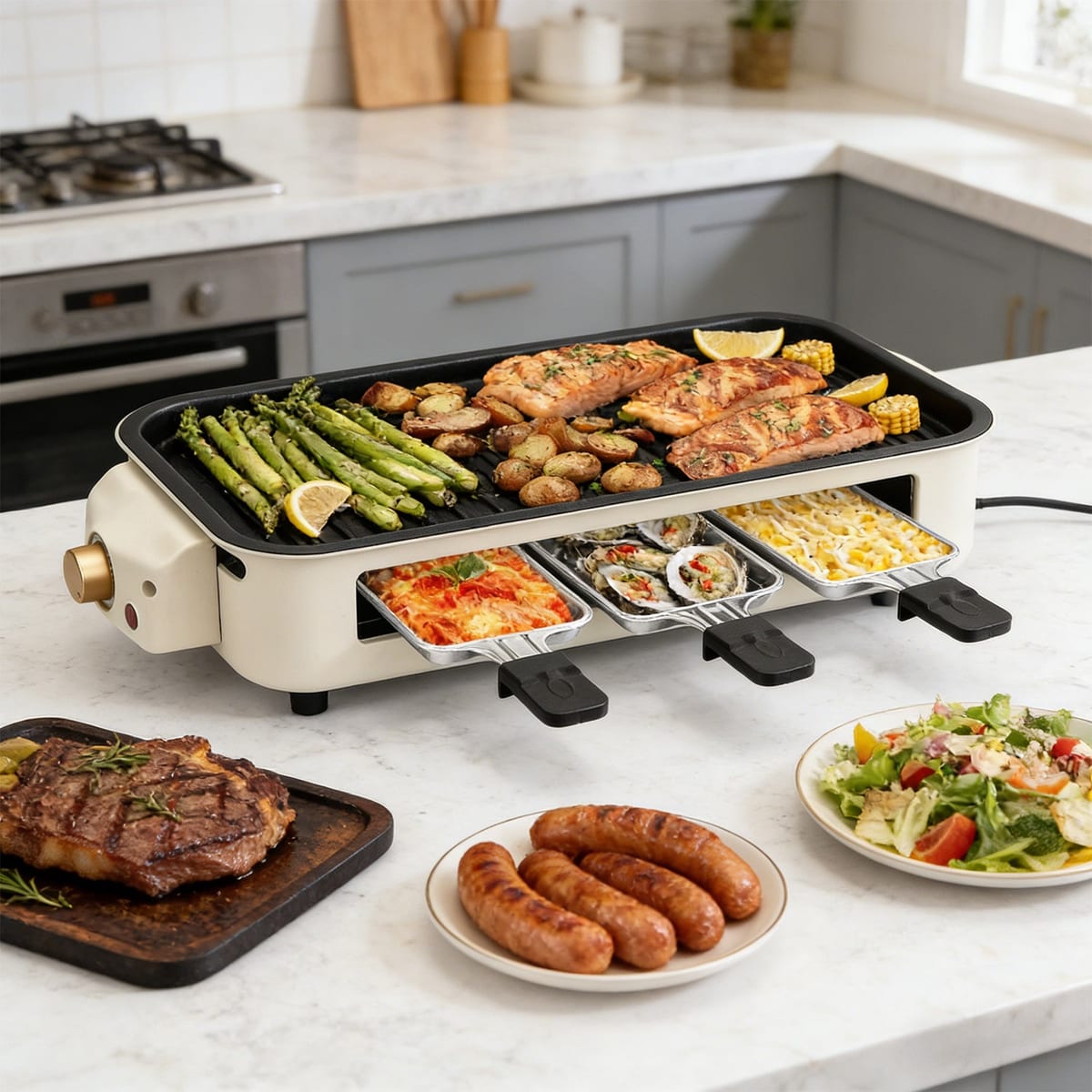 Pukomc 2-in-1 Small Smokeless Electric Indoor Grill