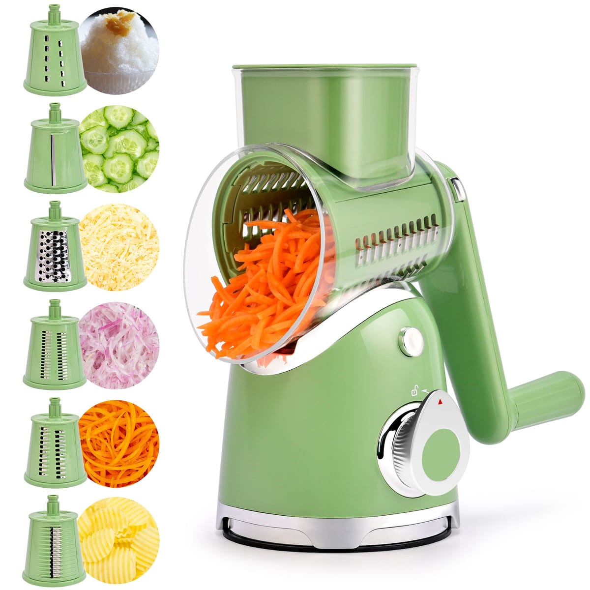 SUSTEAS Rotary Cheese Grater with 6 Interchangeable Blades