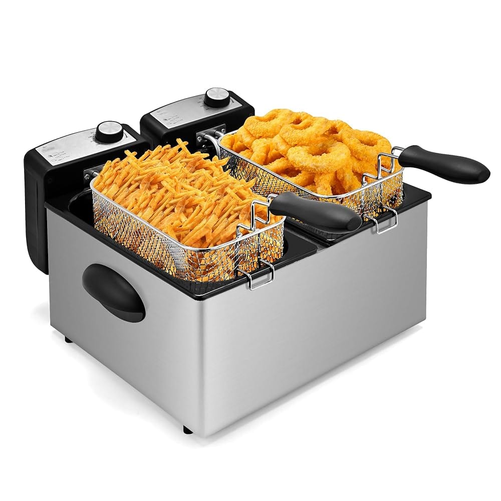 SUSTEAS Electric Deep Fryer 6L with 2 Baskets and Independent Temperature Control
